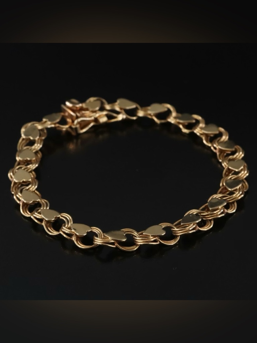 14k gold Double Link Bracelet w/ heart accents
